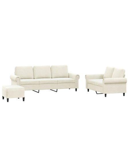 Set di Divani 3 pz con Cuscini Crema in Velluto