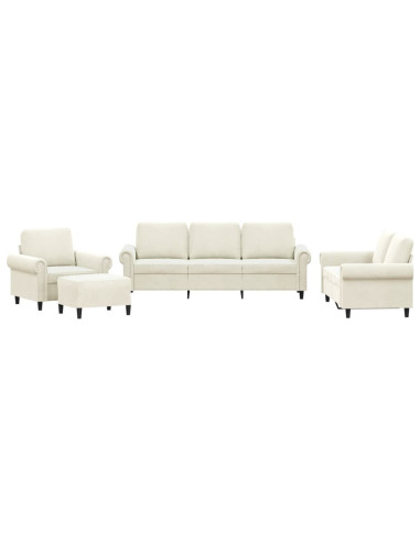 Set di Divani 4 pz con Cuscini Crema in Velluto