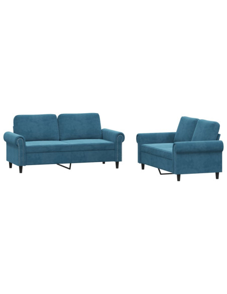 Set di Divani 2 pz con Cuscini Blu in Velluto