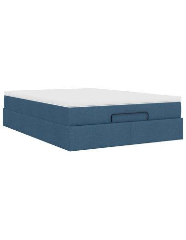 Struttura Letto Pouf con Materasso Blu 140x190 cm in Tessuto