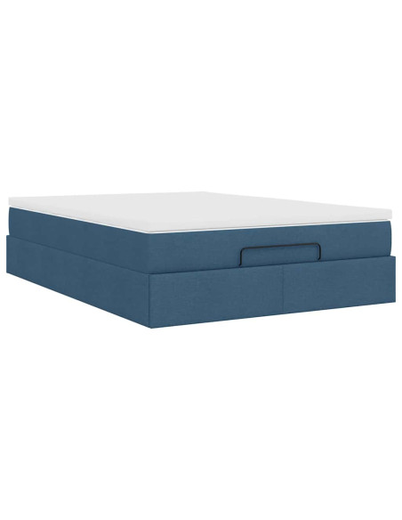 Struttura Letto Pouf con Materasso Blu 140x190 cm in Tessuto