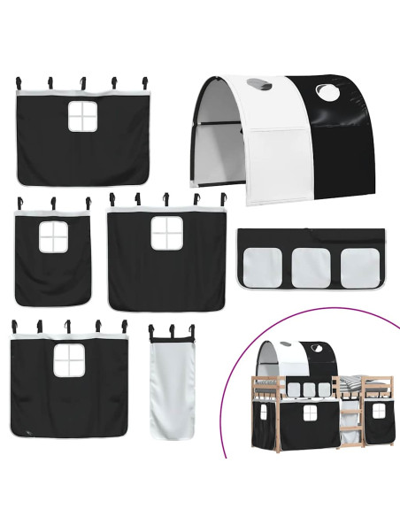 Letto a Castello senza Materasso Bianco e Nero 90x190cm in Pino