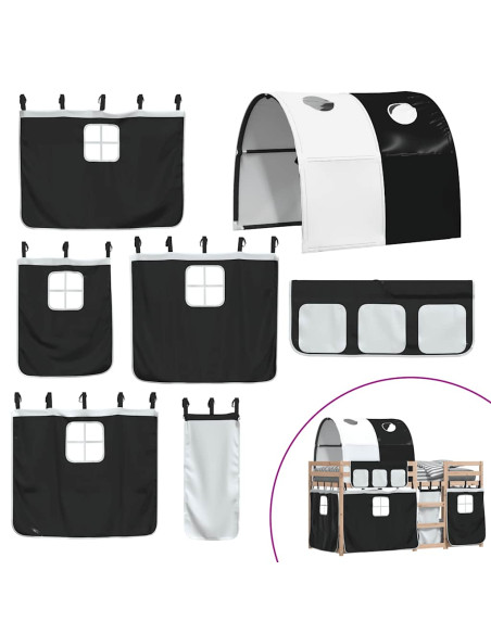 Letto a Castello senza Materasso Bianco e Nero 90x200cm in Pino