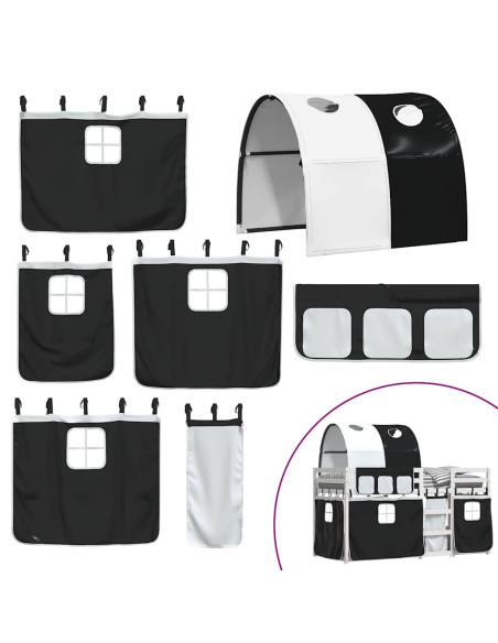 Letto a Castello senza Materasso Bianco e Nero 90x200cm in Pino