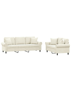 Set di Divani 2 pz con Cuscini Crema in Velluto