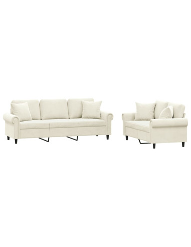 Set di Divani 2 pz con Cuscini Crema in Velluto