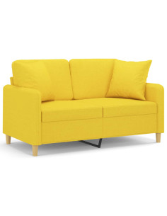 Divano a 2 Posti con Cuscini Giallo Chiaro 120 cm in Tessuto