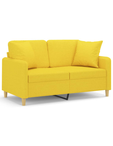 Divano a 2 Posti con Cuscini Giallo Chiaro 120 cm in Tessuto