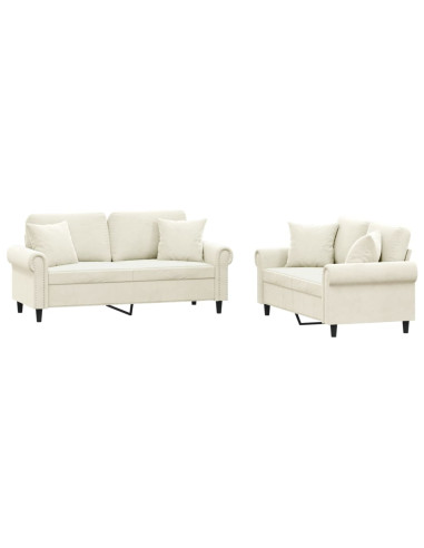 Set di Divani 2 pz con Cuscini Crema in Velluto