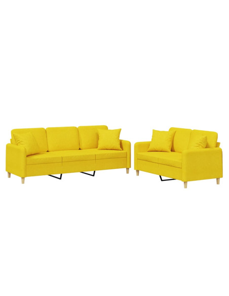 Set di Divani 2 pz con Cuscini Giallo Chiaro in Tessuto