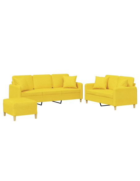 Set di Divani 3 pz con Cuscini Giallo Chiaro in Tessuto