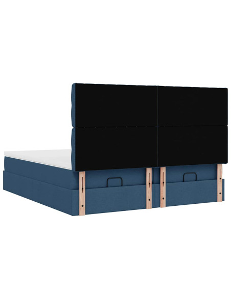 Struttura Letto Pouf con Materassi Blu 160x200 cm in Tessuto