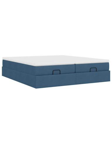 Struttura Letto Pouf con Materassi Blu 160x200 cm in Tessuto