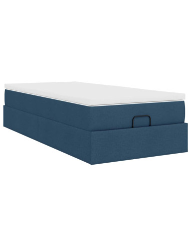 Struttura Letto Pouf con Materasso Blu 80x200 cm in Tessuto