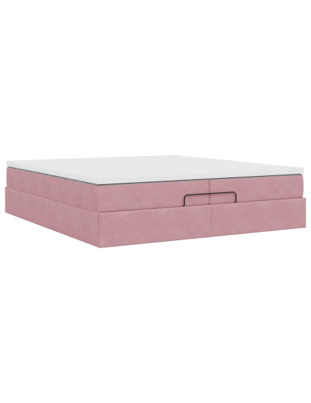 Struttura Letto Pouf con Materassi Rosa 200x200 cm Velluto