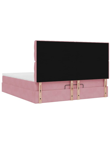 Struttura Letto Pouf con Materassi Rosa 200x200 cm Velluto