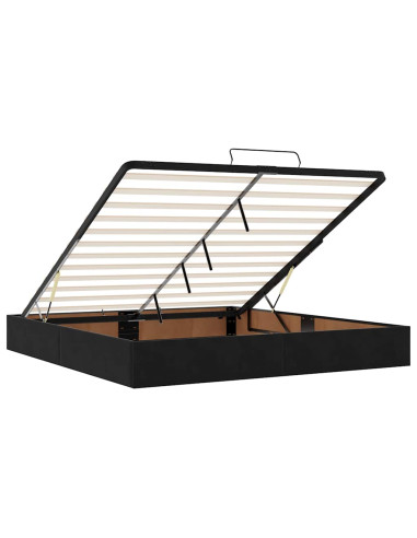 Struttura Letto Pouf con Materasso Nero 200x200 cm in Velluto