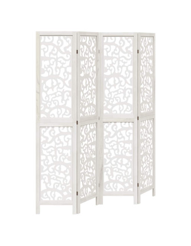 Divisorio Ambienti 4Pannelli Bianco Legno Massello di Paulownia