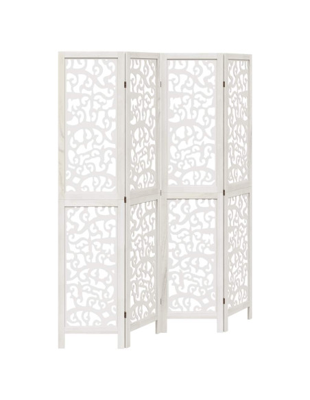 Divisorio Ambienti 4Pannelli Bianco Legno Massello di Paulownia