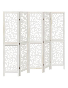 Divisorio Ambienti 5Pannelli Bianco Legno Massello di Paulownia