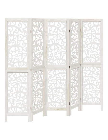 Divisorio Ambienti 5Pannelli Bianco Legno Massello di Paulownia