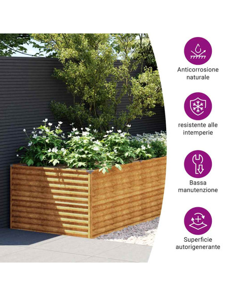 Fioriera Rialzata da Giardino 479x100x69 cm in Acciaio Corten