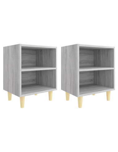Comodini Gambe in Legno Massello 2 pz Grigio Sonoma 40x30x50 cm