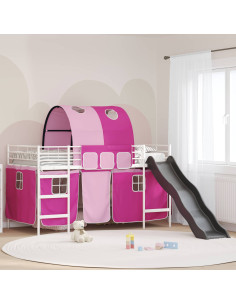 Struttura del letto loft per bambini Bianco e Rosa Metallo