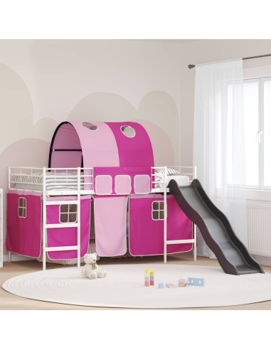 Struttura del letto loft per bambini Bianco e Rosa Metallo