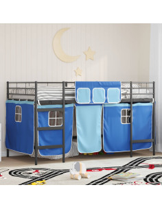 Struttura del Letto Loft per Bambini con Tendine Nero e Blu