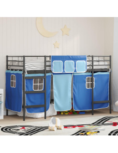 Struttura del Letto Loft per Bambini con Tendine Nero e Blu