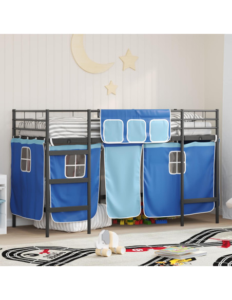Struttura del Letto Loft per Bambini con Tendine Nero e Blu