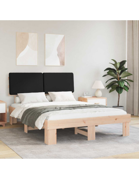 Letto con Testiera Rivestita Nero 150 x 200 cm Pino massello