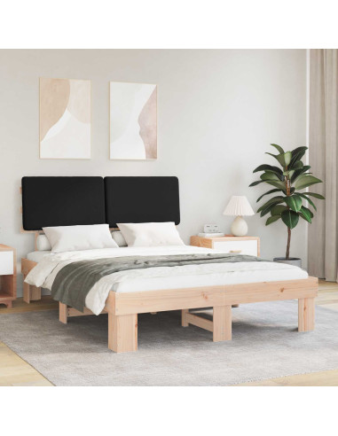 Letto con Testiera Rivestita Nero 140 x 200 cm Pino massello