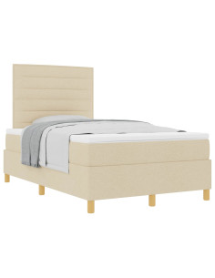 Letto a molle con materasso Crema 120 x 200 cm Tessuto 2