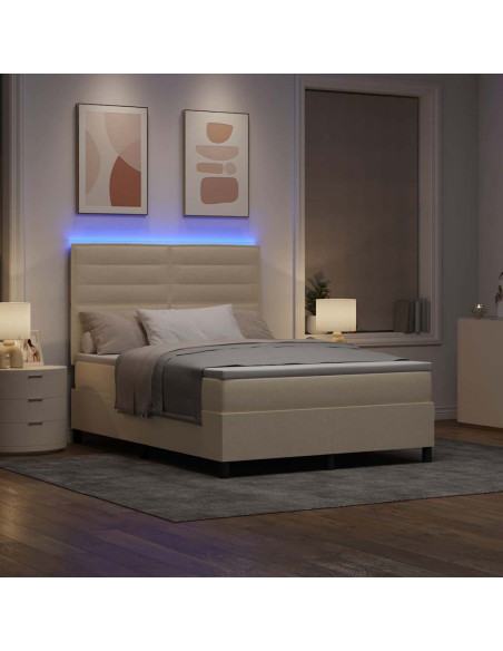 Letto a molle con materasso con led Crema 140 x 200 cm Tessuto
