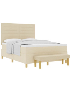 Letto a molle con materasso Crema 140 x 200 cm Tessuto 2