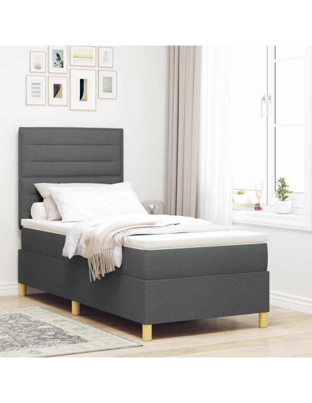 Letto a molle con materasso Grigio scuro 90 x 190 cm Tessuto