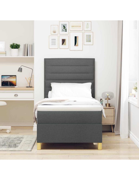 Letto a Sorgente LED Grigio scuro 90 x 190 cm Tessuto