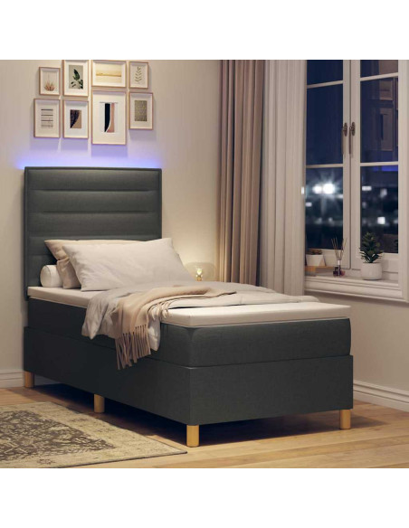 Letto a Sorgente LED Grigio scuro 90 x 190 cm Tessuto