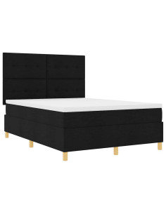 Letto a Sorgente LED con materasso Nero 140 x 190 cm Tessuto