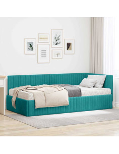 Struttura Letto Angolare con Materasso 2 pcs Turchese Velluto