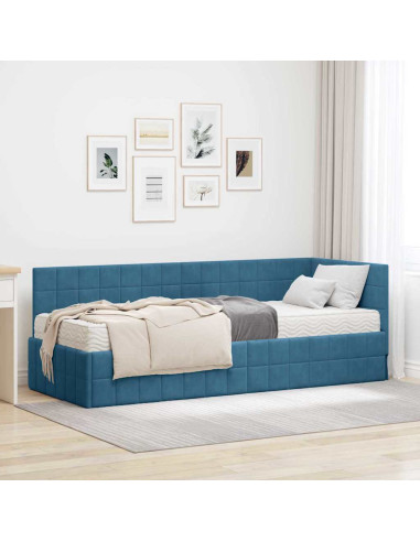 Struttura Letto Angolare con Materasso 2 pcs Blu Velluto