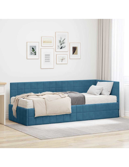 Struttura Letto Angolare con Materasso 2 pcs Blu Velluto
