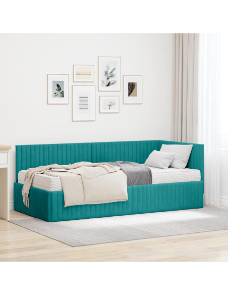 Struttura Letto Angolare con Materasso 2 pcs Turchese Velluto