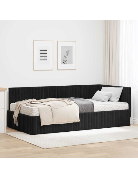 Struttura Letto Angolare con Materasso 2 pcs Nero Velluto