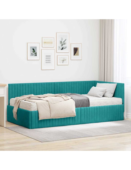Struttura Letto Angolare con Materasso 2 pcs Turchese Velluto