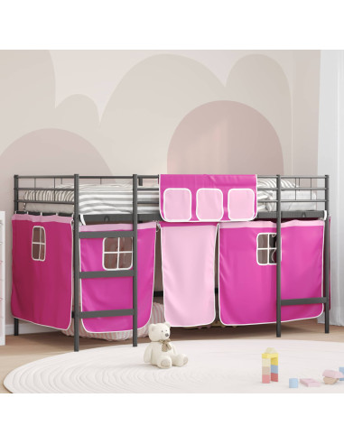 Struttura del Letto Loft per Bambini con Tendine Nero e rosa
