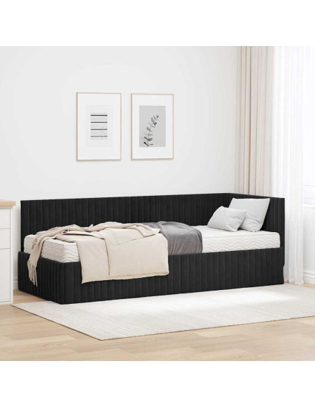 Struttura Letto Angolare con Materasso 2 pcs Nero Velluto