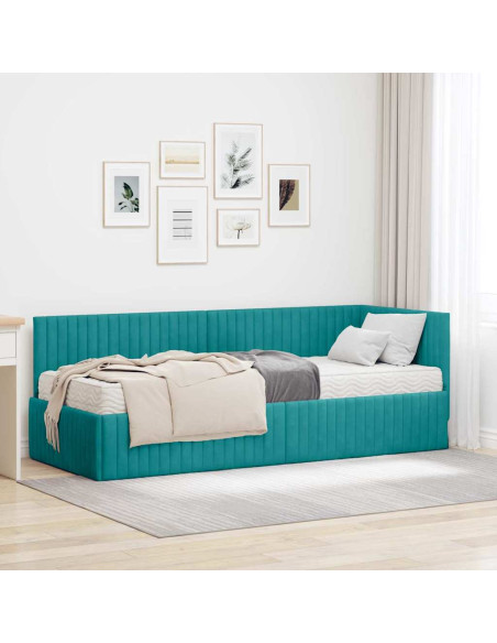 Struttura Letto Angolare con Materasso 2 pcs Turchese Velluto
